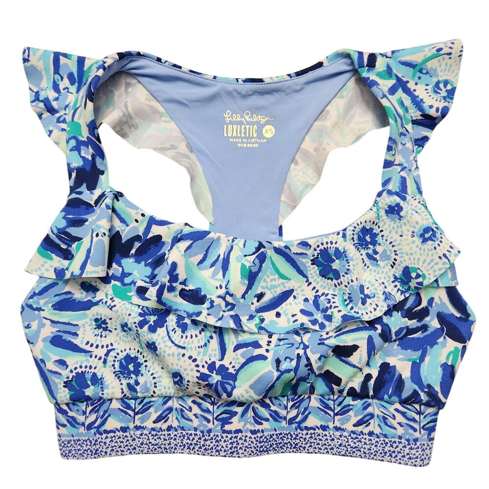 Lilly Pulitzer Luxletic Angelique Sports Bra Iris Blue High Maintenance Size XS